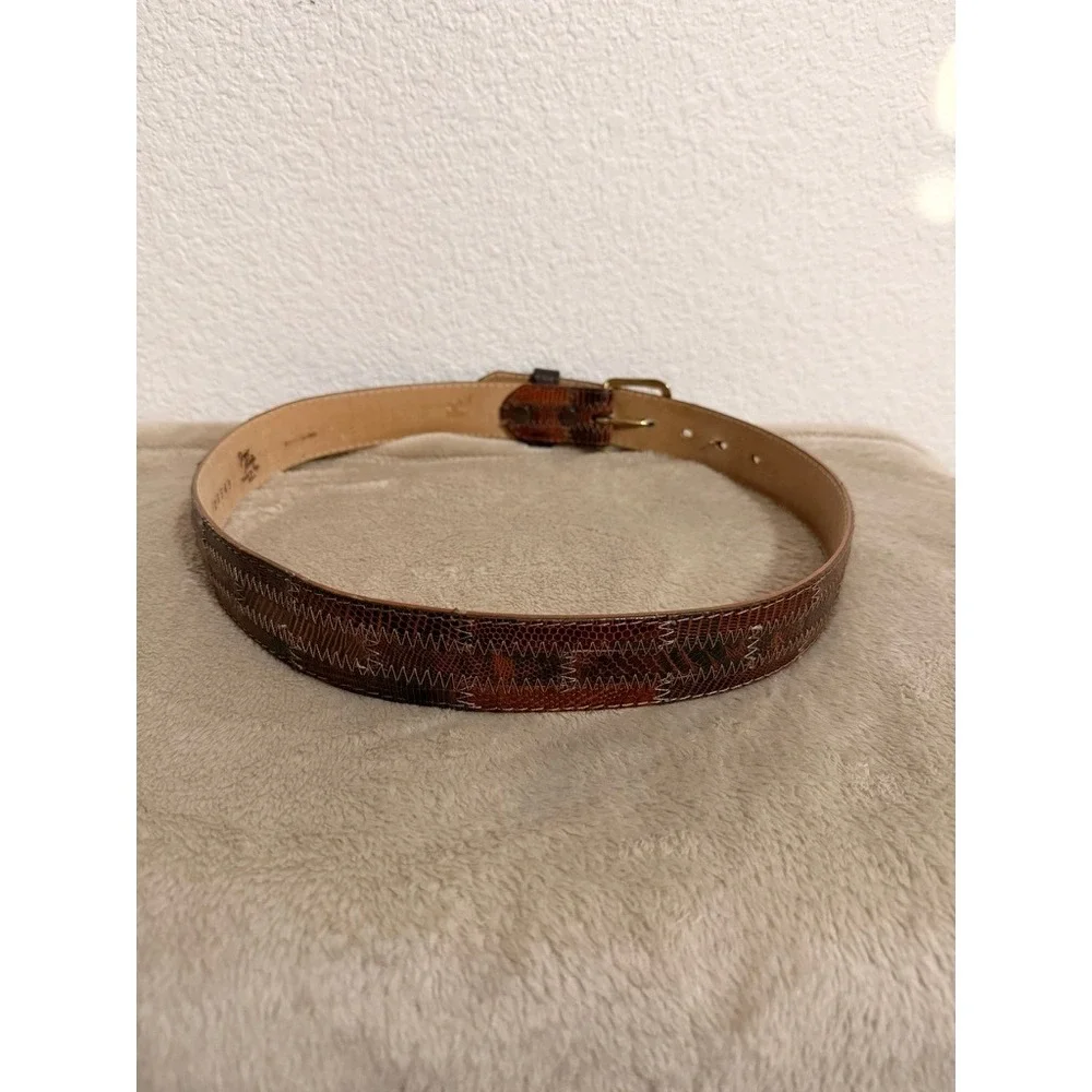 Tony Lama Mens 34 Brown Lizard Patchwork Western Leather Belt 20543 Made in USA